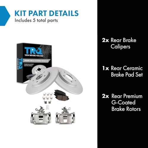 Image of TRQ Rear Brake Pad and Rotor Set Ceramic G Coated Rotors Calipers
