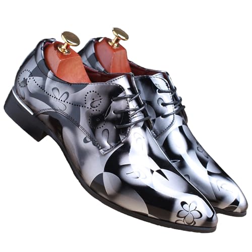 Men's Patent Leather Pointed Toe Floral Oxford Shoes Fashion Lace-Up Casual Business Formal Shoes Wedding Banquet Dress Shoes2