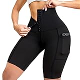 ToKuaigo High Waist Corset Leggings with Pocket for Women Slim Body Shaper Tummy Control Waist Cincher Shorts Trainer Pants