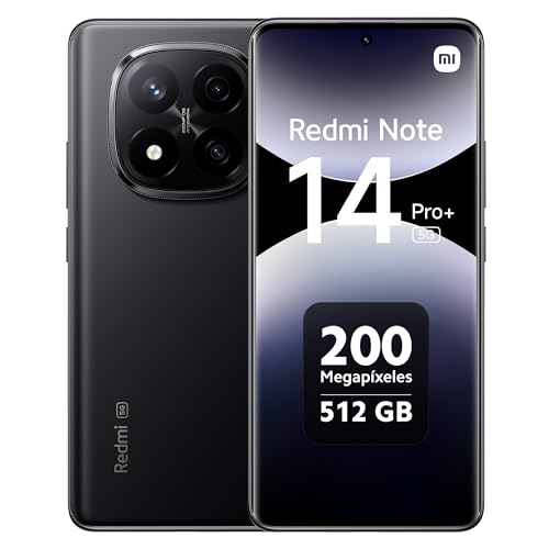 Xiaomi Redmi Note 14 Pro+ 5G – Smartphone de 12+512GB, Pantalla de 6.67″ AMOLED FHD+ 120Hz, Snapdragon 7s Gen 3, cámara de 200MP, HyperCharge 120W, 5110 mAh, Cargador no Incluido, Negro (Versión ES)