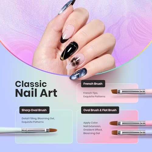 Image of Beetles White Gel Nail Polish Black Gel Polish with Nail Art Brushes Set, 6 Pcs Nails Art Pens Dotting Pen Clean Up Liner French Nails Tools with Palette Brush Holder DIY Manicure Design Set