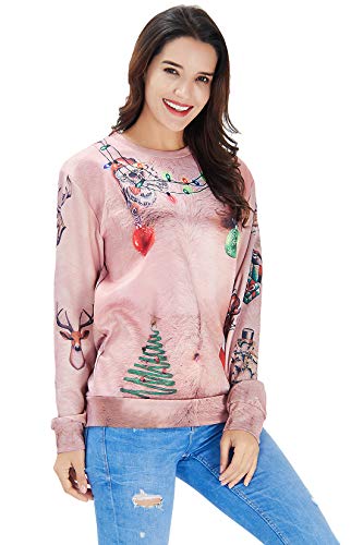 Idgreatim Unisex Ugly Christmas Crewneck Sweatshirt Novelty 3D Graphic Long Sleeve Sweater Shirt (Xxx-Large, Chest Hair) #TOP2
