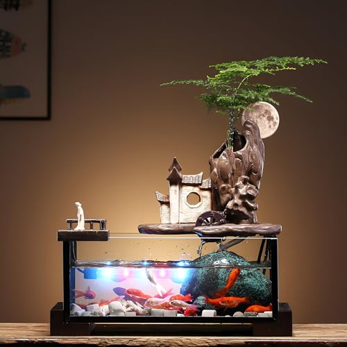 Ceramic Desktop Water Fountain with Adjustable Flow & LED Lights