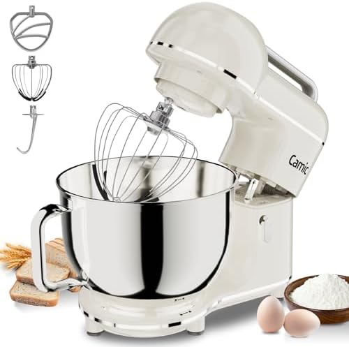Camic Küchenmaschine - 2000W - 10 Geschwindigkeitsstufen mit Tragegriff, Edelstahl Rührschüssel (7L), Knetmaschine mit Rührhaken, Knethaken, Schlagbesen und Spritzschutz