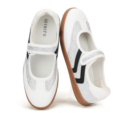 Image of IDIFU Mary Jane Sneakers for Women Retro Fashion Casual Ballet Flats | Lightweight Memory Foam Insole Non-Slip Hook and Loop Spring Tennis Walking Shoes