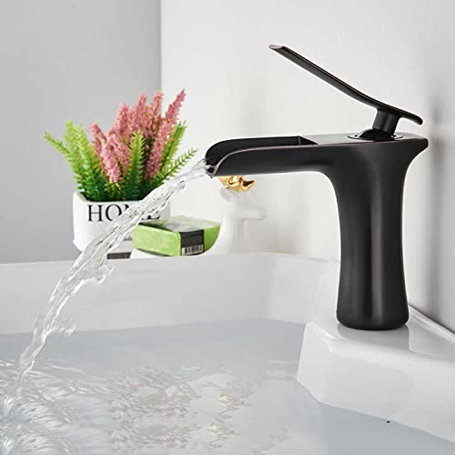 Grifo de lavabo negro corto monomando con salida de agua cascada 2