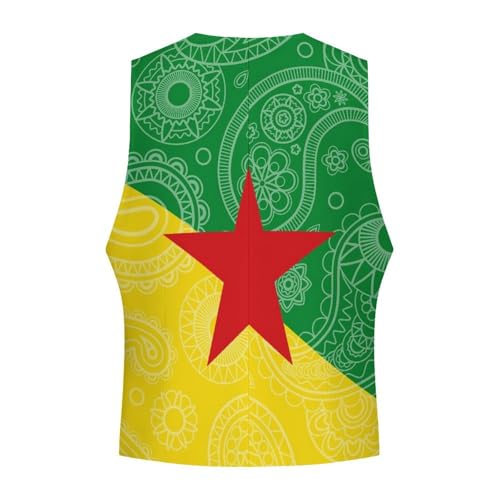 French Guiana Flag Paisley Pattern Novelty Men's Suit Vest Casual Formal Dress Vests Business Waistcoat4
