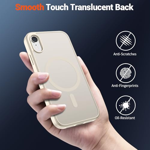 Image of SUPFINE Magnetic for iPhone XR Phone Case Antique White | With Screen Protector, Translucent Matte, Compatible with MagSafe, Military Grade Drop Proof, Rugged Shockproof Protective
