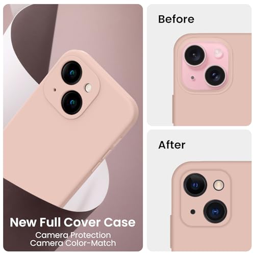 Image of FireNova Designed for iPhone 15 Case, Silicone Upgraded [Camera Protection] Phone Case, Soft Anti-Scratch Microfiber Lining Inside, 6.1 inch, Pinksand