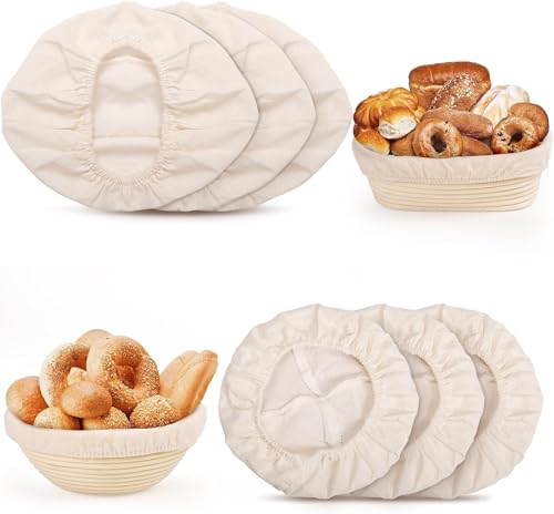 6 Pcs Bread Proofing Basket Cloth Liner, 3 Pcs 10 Inch Oval & 3 Pcs 9 Inch Round Banneton Basket Liner, Natural Rattan Banneton Proofing Cloth for Home Baking