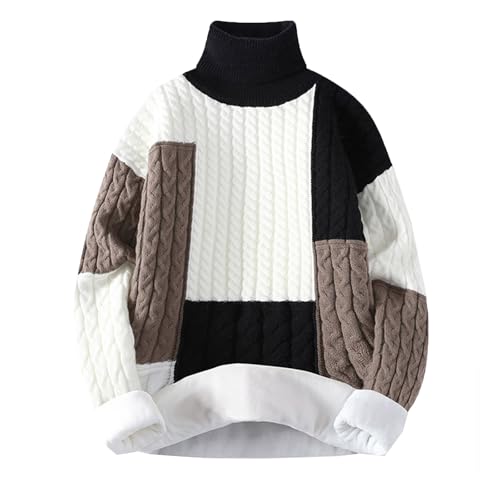 Turtleneck Sweater Men Ribbed Chunk Knit Pullover Color Block Casual Loose Jumper Tops Long Sleeve Soft Warm Sweaters2