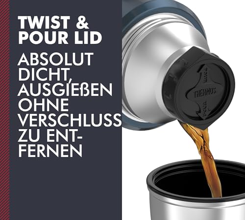 THERMOS STAINLESS KING Thermosflasche ice grey 1,20l - Edelstahl, absolut dicht, mit Trinkbecher und Griff, 24h heiß & 24h kalt, spülmaschinenfest, BPA-frei