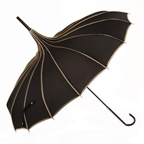 フックハンドル付きヴィンテージパゴダUV日傘傘結婚式の花嫁のための飲用防風パラソル傘軽量コンパクト防雨傘屋外旅行複数の色 (Color : Black)