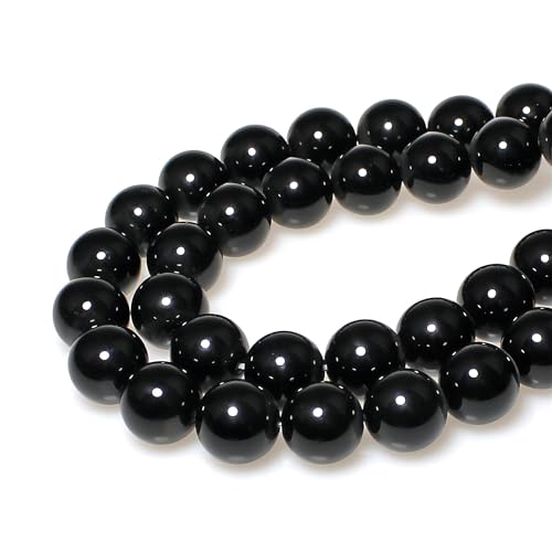 MJDCB Natural Round Stone Beads 12mm Black Agate Loose Gemstone Beads for Jewelry Making Bracelet Necklace 30pcs - Image 3