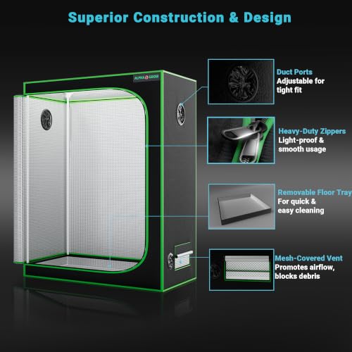 2x4 Complete Grow Tent Kit with LED Grow Light and Fan Filter, 48"x24"x60" 1680D Mylar Indoor Grow Tent System with AG1000 100W Full Spectrum Light, 6 Inch 2-in-1 Carbon Filter Fan, Silver Ducting - Image 6