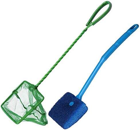 kuou 1Pcs Small Fish Tank Net, Small Fish Catch Nets & 1Pcs Aquarium Fish Tank Cleaning Sponge Brush for Fish Tank