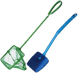 kuou 1Pcs Small Fish Tank Net, Small Fish Catch Nets & 1Pcs Aquarium Fish Tank Cleaning Sponge Brush for Fish Tank
