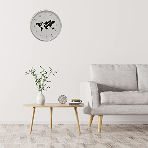 Andstar Modern Silent Round Wall Clock 12 Inch World Map Design Dattery Operated Home Decor Wall Clocks For Living Room Bedroom Kitchen(White) #TOP6
