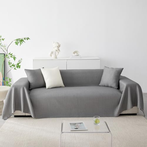 WYJHNL Sofa Cover, Modern Couch Covers for l Shape, 2, 3, 4 Seater, Pure Color Knitted Furniture Cover Living Room Sofa Throws Slipcovers For Pets, Dogs Grey 180X130CM
