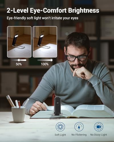 Image of DEWENWILS Book Reading Light with Cilp, LED Clip on Book Light for Reading in Bed, USB Rechargeable Eye Care Book Lamp for Kids, Bookworms,2 Brightness Levels (Black)