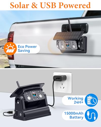 Image of 1080P HD Magnetic Wireless Backup Camera: Easy Install without Tools in Seconds - Clear Night Vision for Hitching & Parking - 25H Long Battery Life Solar Rear View Camera for Trucks, Pickups, Trailers