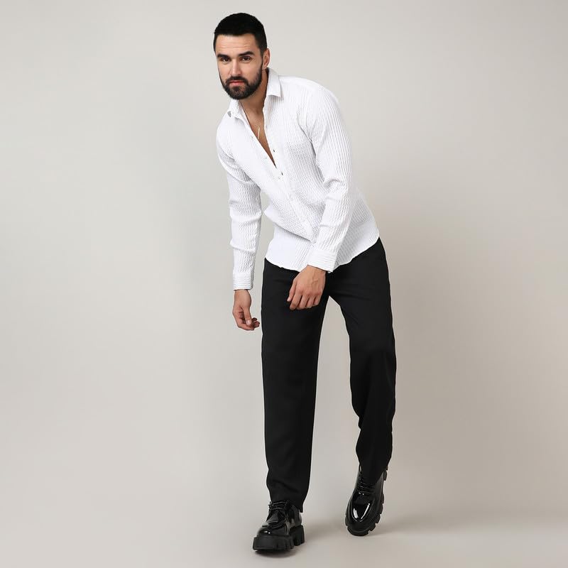 Image of CAHOOT Men's Twisted Crease Shirt for Casual Wear | Spread Collar | Long Sleeve | Button Closure | Shirt Crafted with Comfort Fit for Everyday Wear