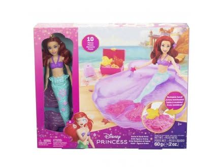 cavernedesjouets Coffret Aventures Ariel a la Plage - Poupee Princesse Sirene, Piscine Coquillage, Sable a Modeler, moules - Set Jeu Aquatique Une Carte