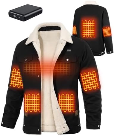 HEEKPEK Heated Jacket for Men with 18400mAh Long-Lasting Battery, 5-Zone Heated Sherpa Lined Coat for Outdoor Winte(Black,XL)
