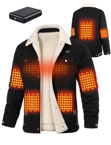 HEEKPEK Heated Jacket for Men with 18400mAh Long-Lasting Battery, 5-Zone Heated Sherpa Lined Coat for Outdoor Winte(Black,XL)