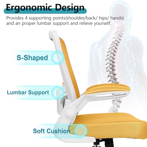 FelixKing Office Chair, Ergonomic Desk Chair Breathable Mesh Chairs Adjustable High Back Lumbar Support Flip-up Armrests, Executive Rolling Swivel Comfy Computer Chairs Home Office Yellow