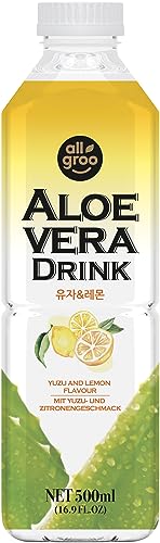 Allgroo, Bebida refrescante de Aloe Vera, Sabor Yuzu y Limón, 1 x 500 ml