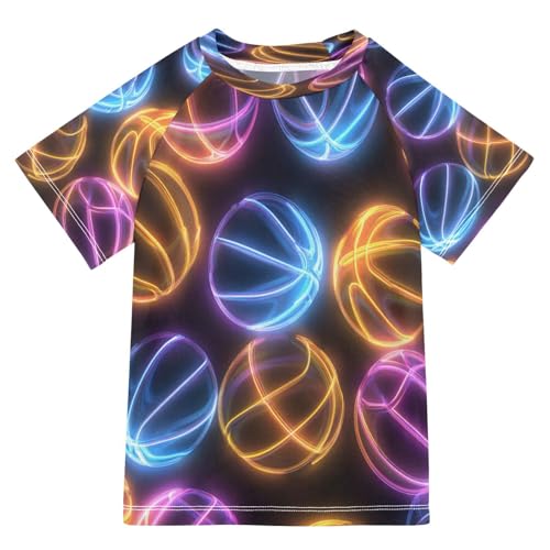 Boys Short Sleeve T-Shirts America Basketball Neon Rashguard Kids Swim Shirts Sun UPF 50+