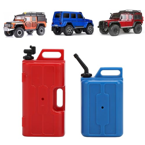 RC Car Simulation Fuel Tank, 2pcs Plastic Mini Oil Can Simulated Fuel Tank Decoration for SCX10 1/10 RC Crawler Car Upgrade Accessories (Red+Blue)