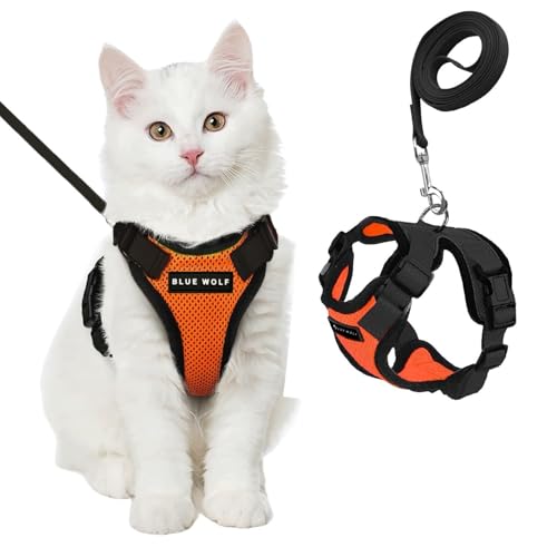 Image of No Pull Cat Harness and Leash Set for Walking - Escape Proof, Soft Air Mesh, Adjustable Vest Harness for Kittens, Cats, Puppy - Lightweight & Comfortable (Orange, M)