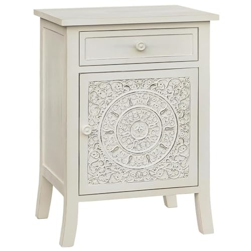 Pemberly Row Antiqued Carved Transitional Wood Side Table in Whit...