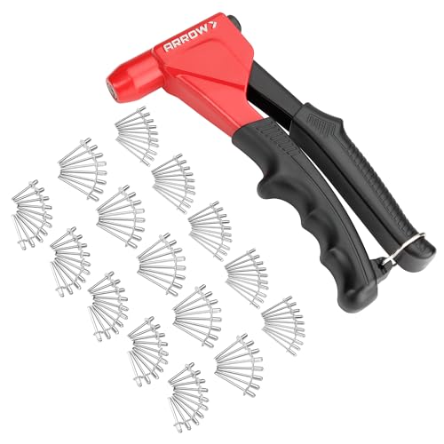 Arrow 3-in-1 Rivet Gun One-Handed Headless Pop Rivet Gun Kit with 150Pcs Rivets Professional Manual Heavy Duty Rivet Gun Kit Without Head Change for Metal Wood and Plastic