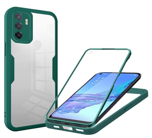 Cover per Oppo A53S/Oppo A33/Oppo A32/Oppo A53 360 Gradi Antiurto Morbido Silicone Custodia con Protezione Schermo Integrata Rugged Doppia Bumper Fronte Retro Antigraffio Protettiva Case - Verde