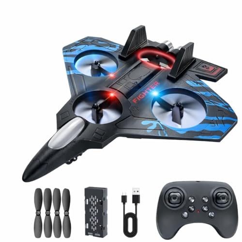 Image of Mini RC Fighter Jet Drone for Kids & Adults, 2.4GHz Remote Control Airplane with Altitude Hold, One-Key Takeoff /Landing, 360 Flip, LED Lights, USB Rechargeable, Indoor & Outdoor Flying Toy