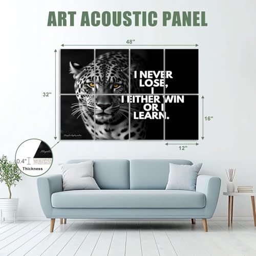 Paquete de 8 paneles acústicos decorativos VVLUXIDECO con diseño de león inspirador, autoadhesivos, para estudio de grabación y oficina, 48"x32" miniatura 2
