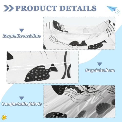 Black White Underwater Fish Short Sleeve Boy Bathing Suit Kids Swimsuits for Girls Rashguard Girls for 3-12 Years ropa de bano para ninas3