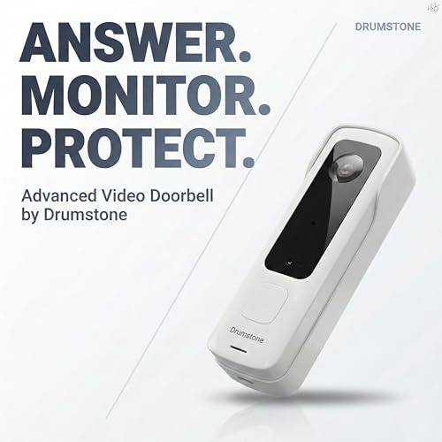 Image of Drumstone WiFi Video Doorbell Camera with Two-Way Audio, HD Wireless Smart Doorbell, Real-Time Mobile Monitoring, Visitor Communication & Home Security System for Apartment & Office