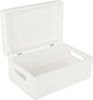 Creative Deco Large White Wooden Box Storage with Hinged Lid | 11.8x7.87x5.51in (+-0.5) | Keepsake with Handles | Gift Box for Tool Dog Toy Shoes Kitchen Storage | Wood Keepsake Chest Trunk