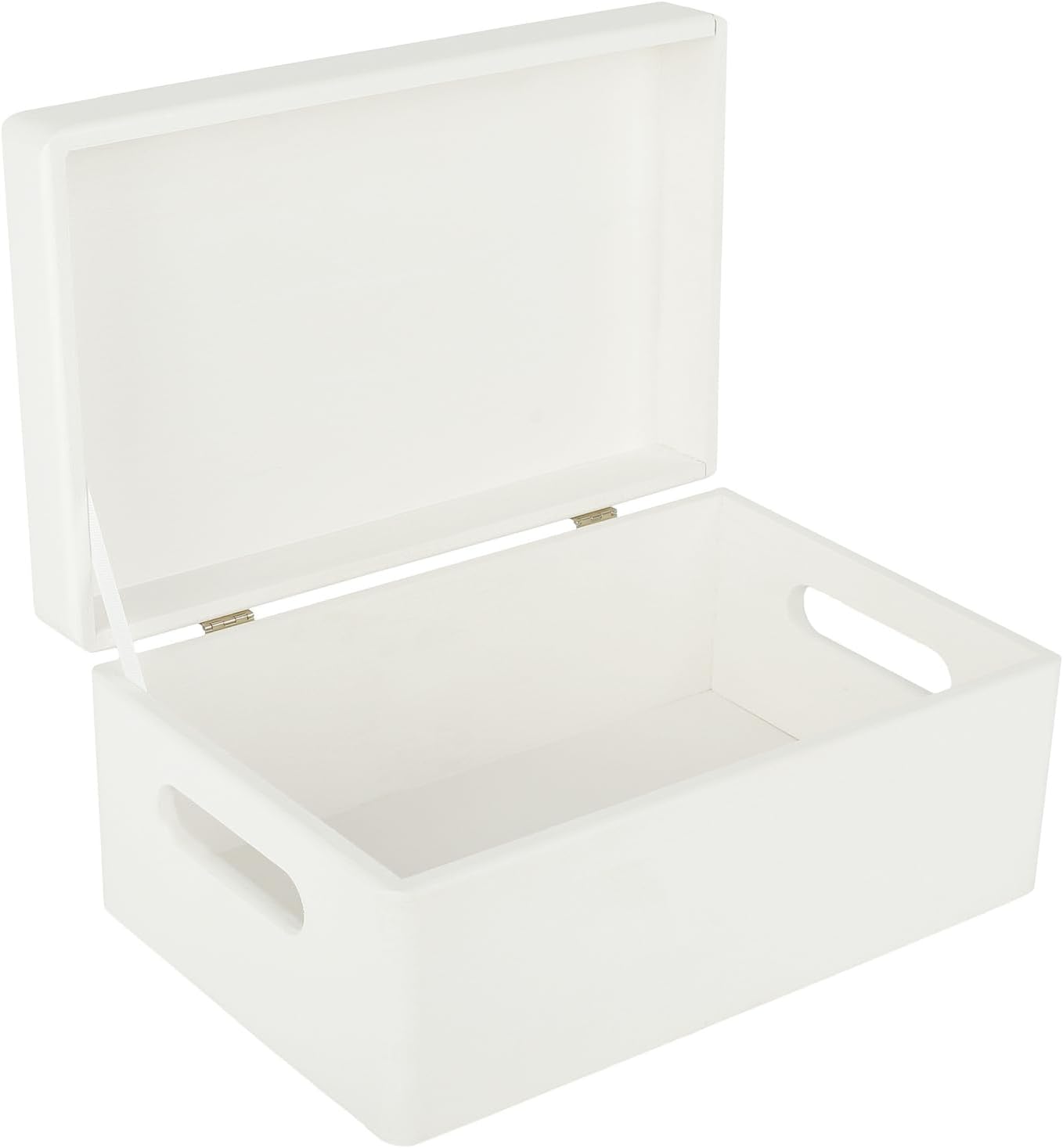 Creative Deco Large White Wooden Box Storage with Hinged Lid | 11.8x7.87x5.51in (+-0.5) | Keepsake with Handles | Gift Box for Tool Dog Toy Shoes Kitchen Storage | Wood Keepsake Chest Trunk