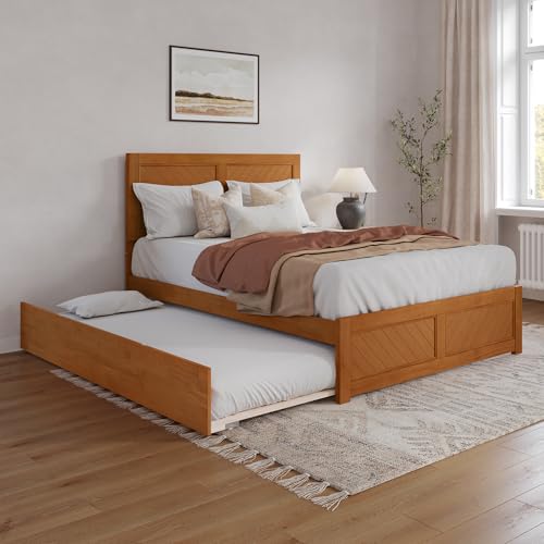 AFI, Canyon Queen Platform Bed with Matching Footboard & Twin XL Trundle, Light Toffee