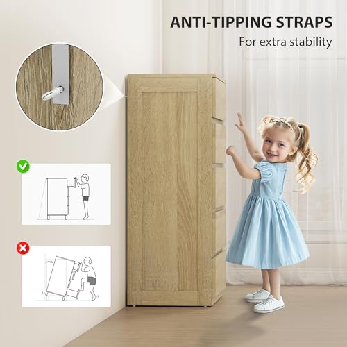 HOMCOM Cómoda 5 cajones, Cómoda con Tiradores ranurados, Cajones Que ahorran Espacio para salón y Pasillo, 60x39x100 cm, Color Madera - imagen 6