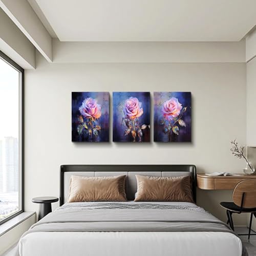 DZRWUBHS Large Canvas Wall Art Painting Wall Decor for Bedroom Living Room Rose Flowers Wall Pictures Modern Office Floral Wall Decorations Farmhouse Minimalist Vintage Posters Ready To Hang 3 Piece