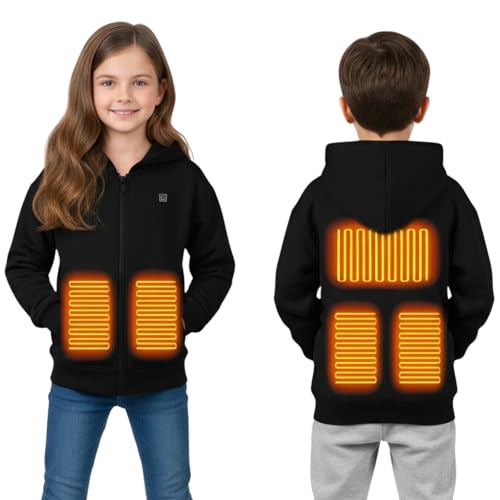 Kids Heated Hoodie Sweatshirt 5 Heating Zones Full-Zip Hooded Jacket Boys Girls Youth Winter Electric Heating Sweater