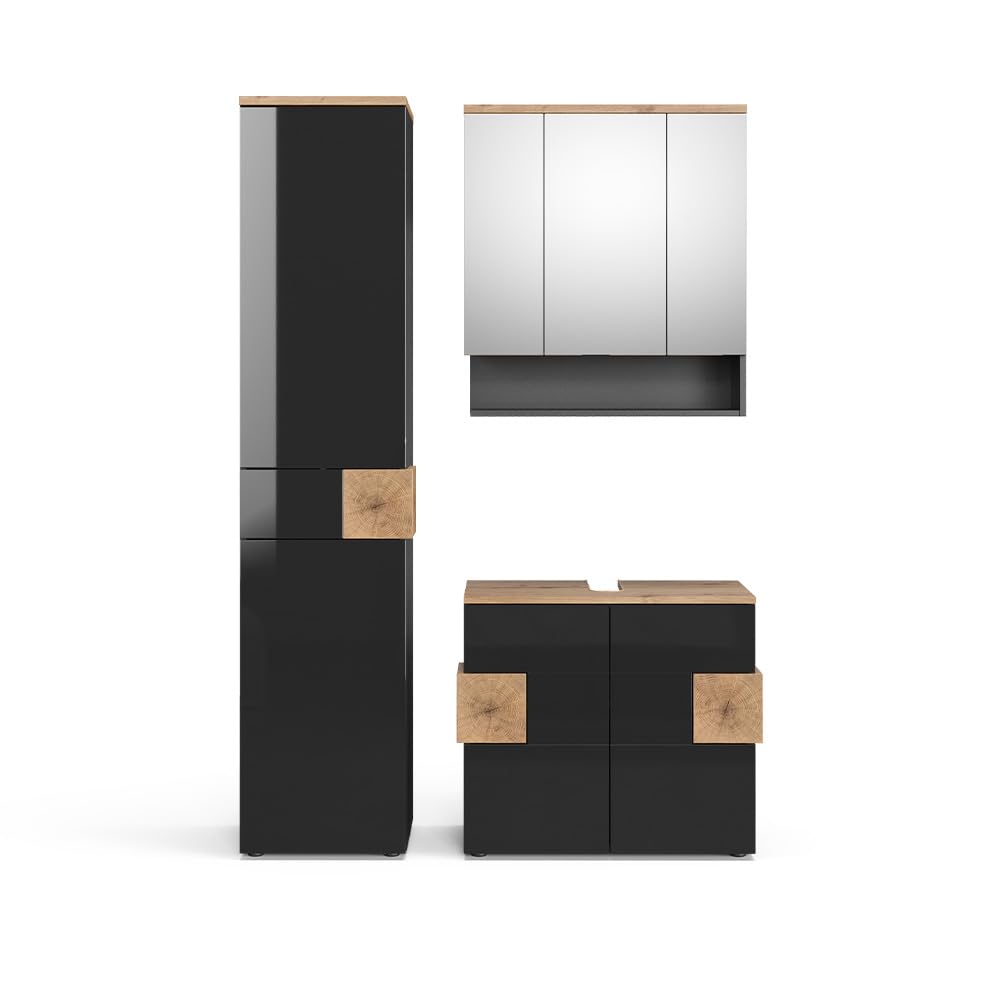 Vicco Meubles Bain Eden, Anthracite, 73 cm, composé d'Un Meuble sous-​lavabo, d'Une Armoire Miroir et d'Une Colonne de Rangement