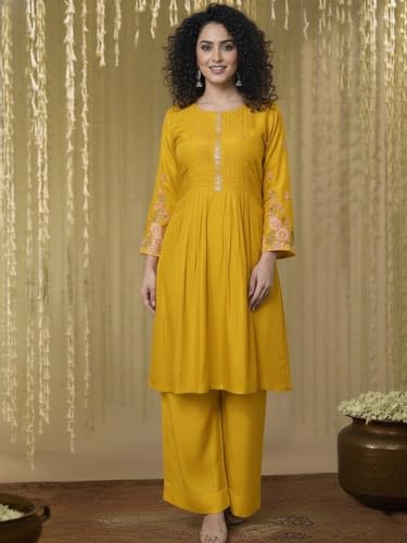 Image of Varanga Women Yellow Blossom Kurta Set