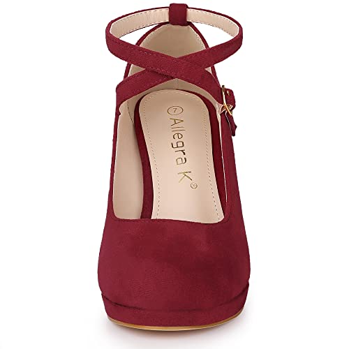 Allegra K Women's Platform Cross Strap Stiletto Burgundy Heels Mary Jane Pumps 8 M Us #TOP1
